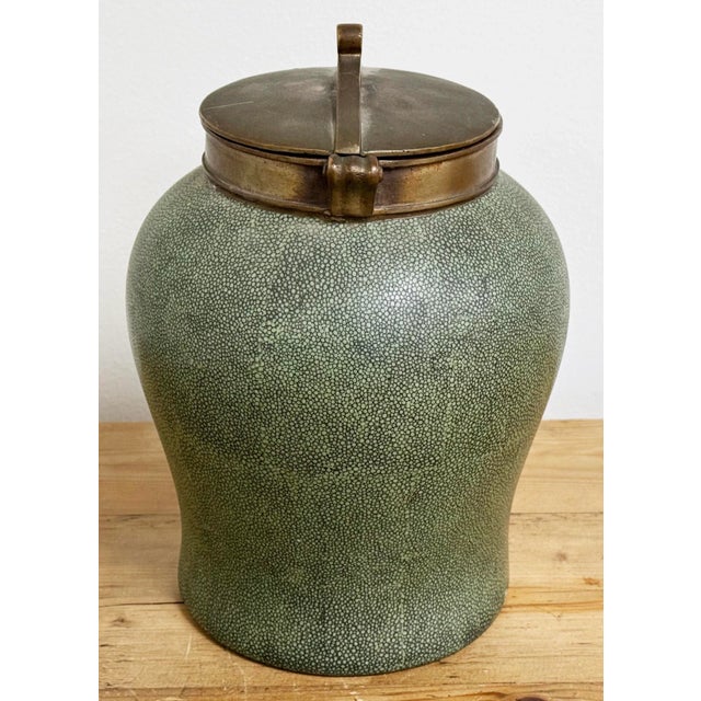 Tozai Home Brass Lidded Faux Shagreen Temple Jar For Sale In Kansas City - Image 6 of 11
