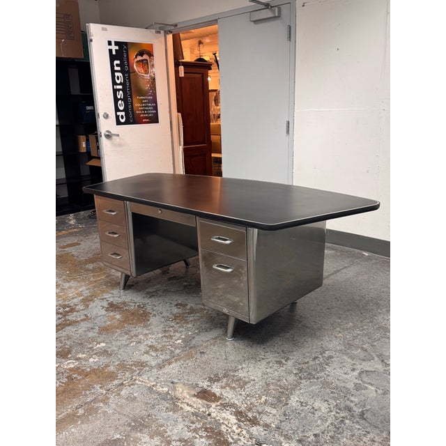 Industrial Mid 20th Century All Steel Equipment Tanker Desk For Sale - Image 3 of 12