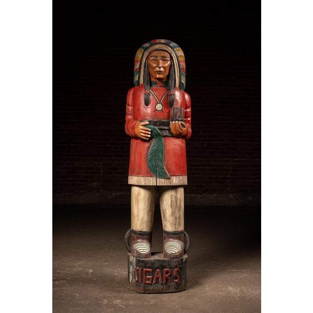 American Vintage Hand-Carved Cigar Store Indian Figure For Sale - Image 3 of 16