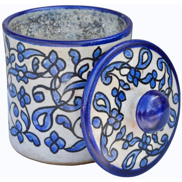 Mid 20th Century Andalusian-Patterned Blue Ceramic-Art Lidded Jar For Sale - Image 4 of 8