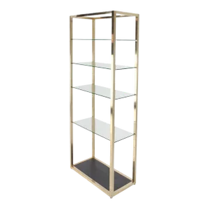 Mid Century Modern Glass & Metal Compact Tall Etagere Shelves