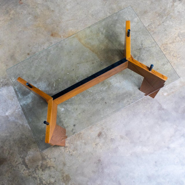 Mid to Late 20th Century Modern to Scandinavian Modern Dining Table Teak Slab Base & Rectangular Beveled Glass Top For Sale - Image 11 of 18