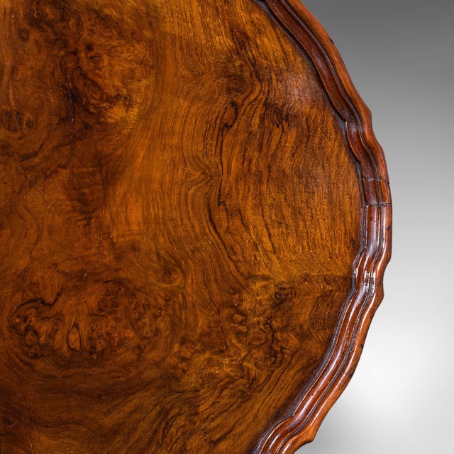 Antique Oval Side Table, English, Burr Walnut, Lamp, Wine, Pie Crust, Edwardian For Sale - Image 9 of 12