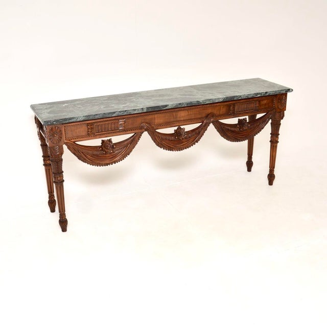 Vintage Carved Walnut Console Table with Marble Top, 1930 For Sale - Image 12 of 12