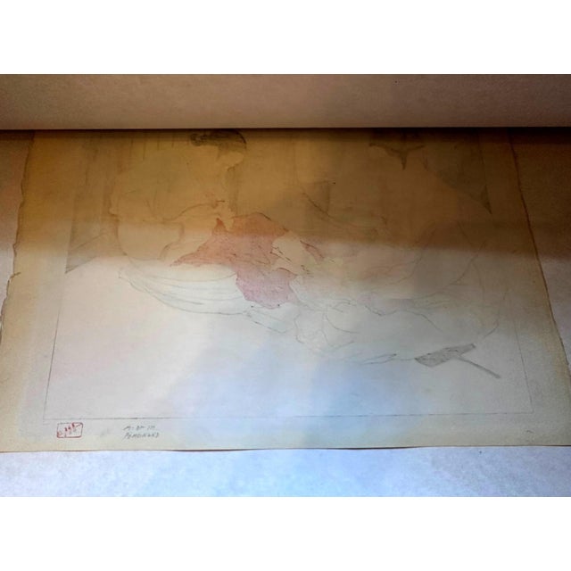 Wood Framed Woodblock Print La Lettre du Fils Coree Early Version by Paul Jacoulet For Sale - Image 7 of 15