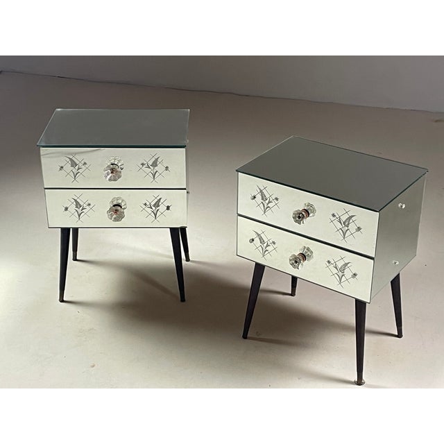 Art Deco Mirrored Bedside Tables, 1950s, Set of 2 For Sale - Image 6 of 15