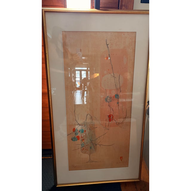 Abstract 1980s Abstract “Fleurs D’Amitié” Lithograph #17/250 Signed by Lebadang – Large Framed – 45”x24” – With Original Documents For Sale - Image 3 of 12