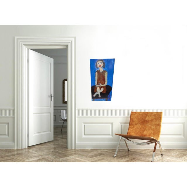 California self-taught artist JoAnne Fleming, (American, b. 1930), painted this wonderful portrait of a woman wearing a...