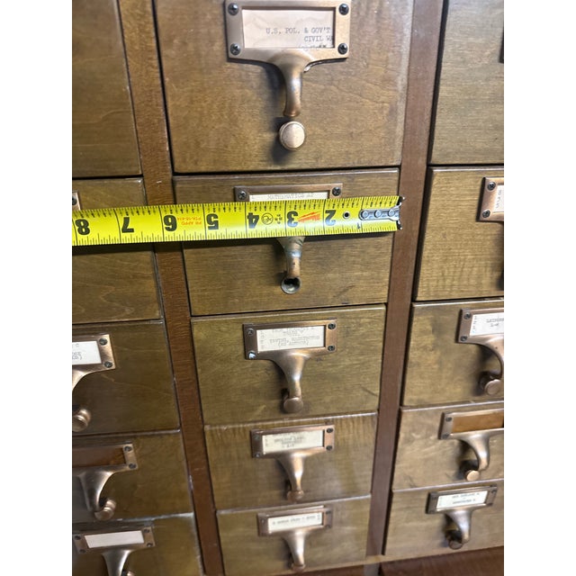 Traditional Vintage Gaylord Bros. 60-Drawer Library Card Catalog Cabinet With 3 Pull-Out Shelves For Sale - Image 3 of 12