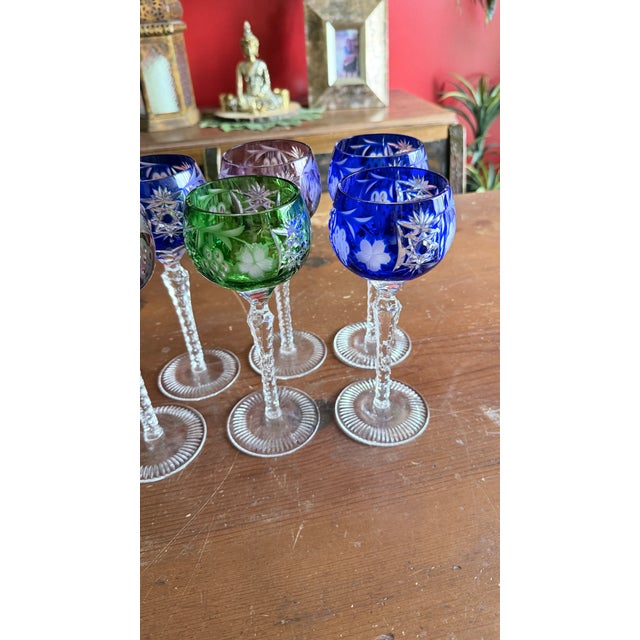 Vintage Bohemian Cut to Clear Lead Crystal Wine Glasses, Set of Seven, Circa 1950s–1960s For Sale - Image 16 of 18
