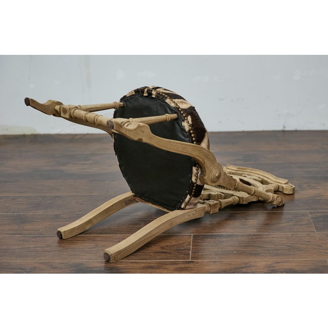 English 1880s Aesthetic Movement Carved Oak Chair with Zebra Upholstery For Sale - Image 4 of 12