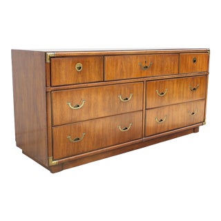 Vintage 1980s Campaign Style "Accolade" Credenza Lowboy Dresser Dresser by Drexel For Sale