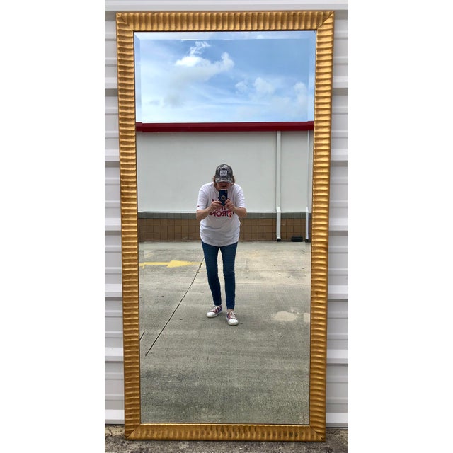 Contemporary Large Vintage Beveled Gold Solid Wood Full Length Mirror For Sale - Image 3 of 12