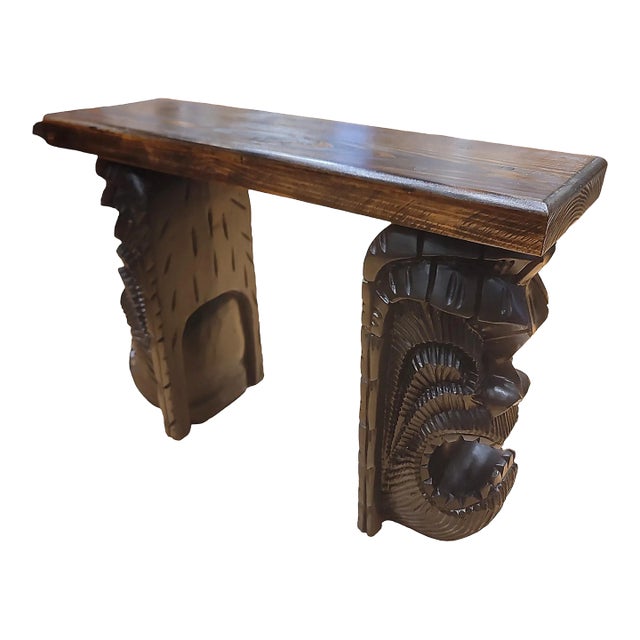 1980s Vintage Carved and Painted Tiki Bench, Restored For Sale
