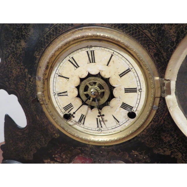 Antique 1850's Cast Iron Mantel Clock For Sale - Image 4 of 10