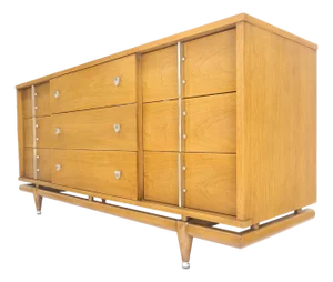 Kent Coffey Moderrn "Floating" 9 Drawers Pickled Mahogany Dresser Credenza