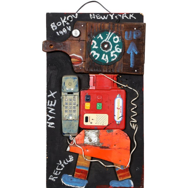 Konstantin Bokov, Nynex, Acrylic on Board and Found Art Collage, Signed and Dated For Sale