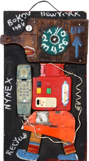 Konstantin Bokov, Nynex, Acrylic on Board and Found Art Collage, Signed and Dated