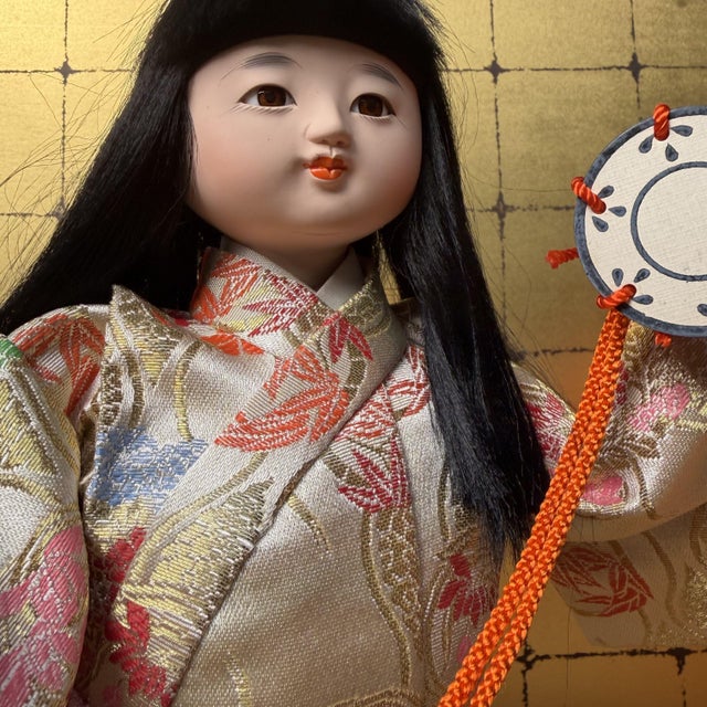 Black Vintage Japanese Ichimatsu Doll in Display, 1970s, Set of 3 For Sale - Image 8 of 15