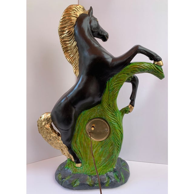 Mid Century Lanshire Large 26" Chalkware Rearing Horse Mantle Clock