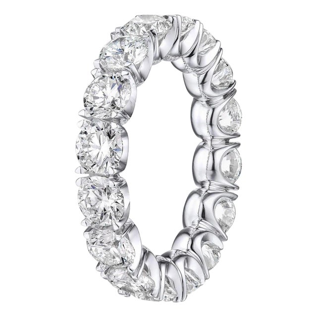 4.40 Carat Brilliant Round Diamond Wedding Eternity Band Set in 14K White Gold, Size 5.5 For Sale
