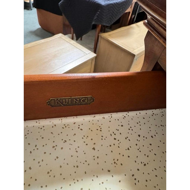 Elegant vintage high chest by Kling furniture Company, crafted as a single, substantial piece with the architectural...
