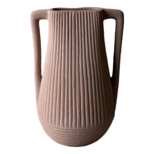 Textured Terracotta Pink Double Handle Bud Vase For Sale