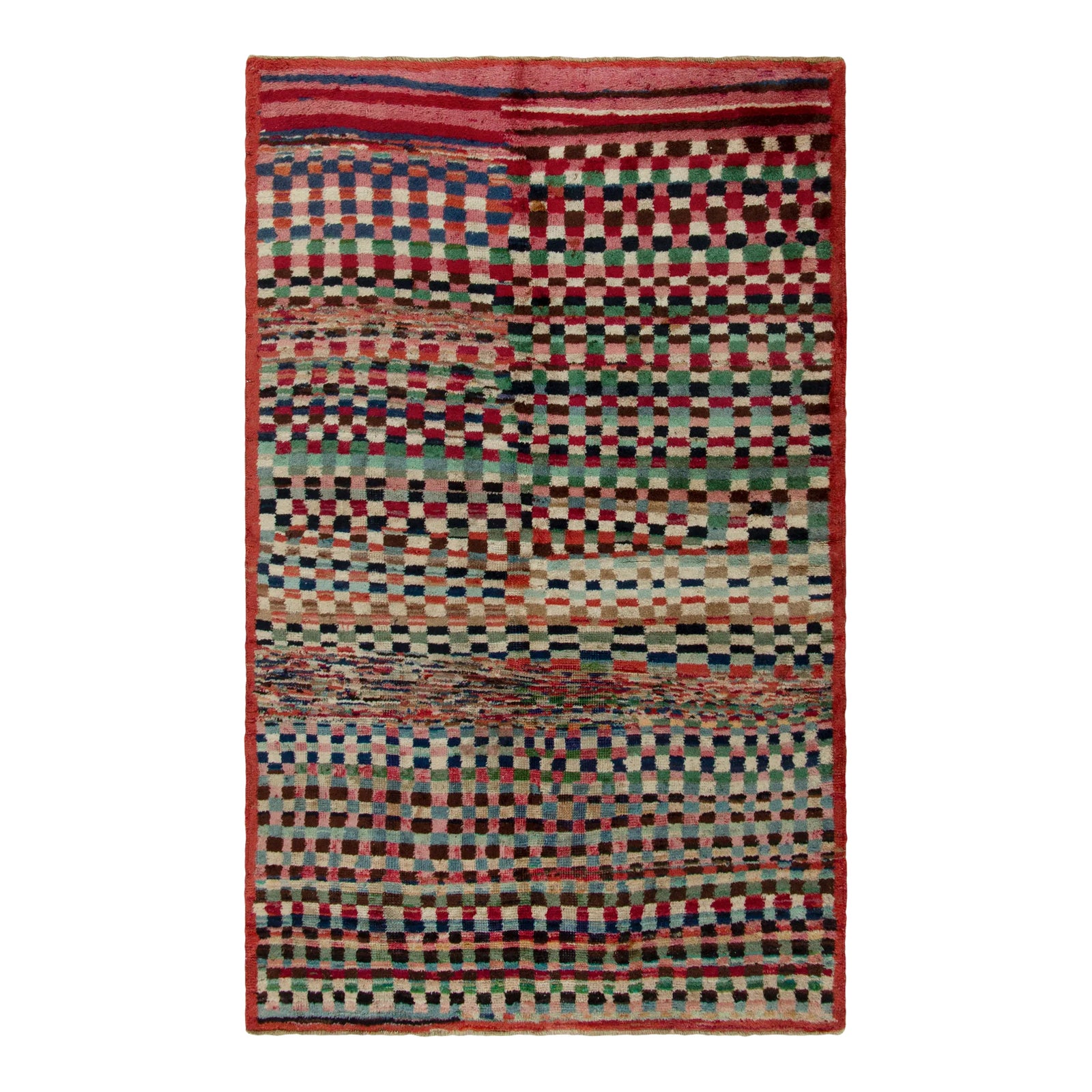 1960s Vintage Mid-Century Modern Rug in Red, Green Geometric Pattern ...