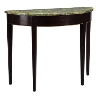 Mid-Century Italian Demilune Faux Marble Black & Lacquer Console Table For Sale