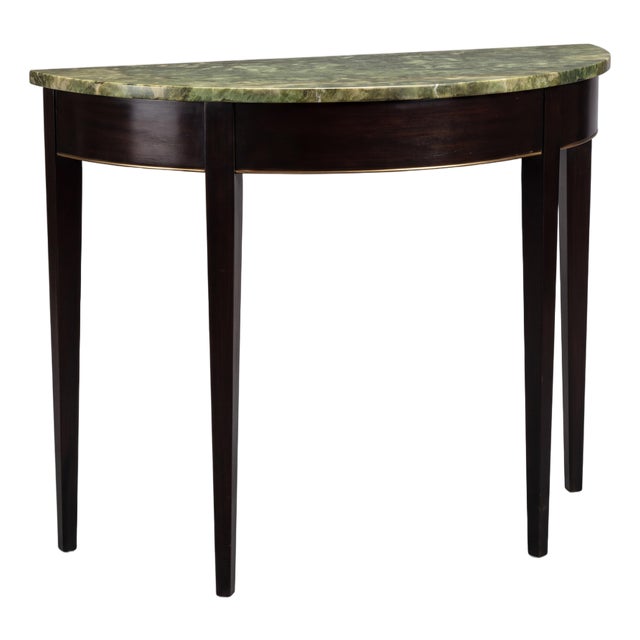 Mid-Century Italian Demilune Faux Marble Black & Lacquer Console Table For Sale