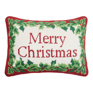 Merry Christmas Embroidered Needlepoint Pillow, 10" x 14"