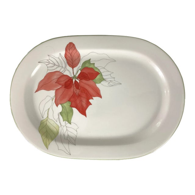 1980s Mary Lou Goertzen Watercolor Poinsettia Platter For Sale