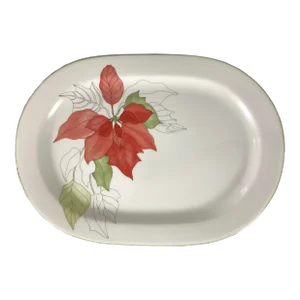 1980s Mary Lou Goertzen Watercolor Poinsettia Platter