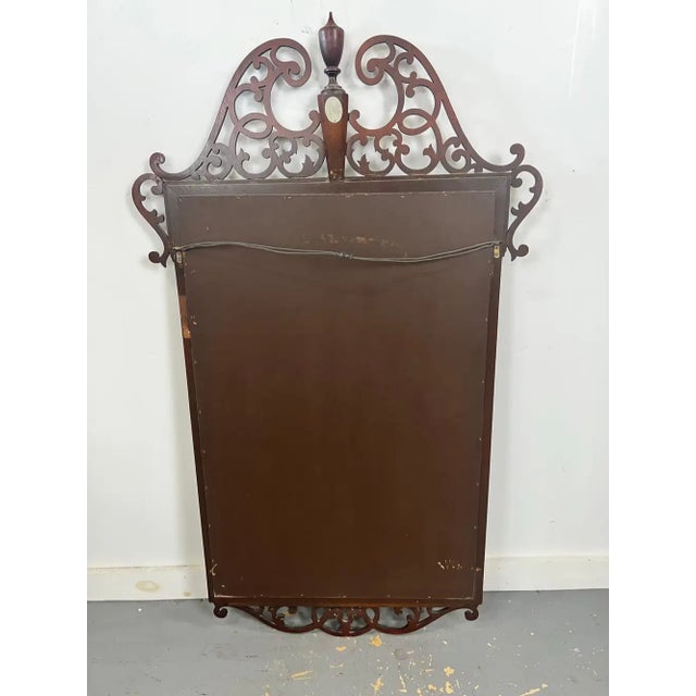 Baker Georgian Chippendale Carved Mahogany Wall Mantel Mirror Fretwork Crest For Sale - Image 11 of 11