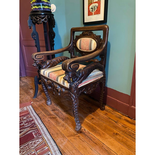 Neo-Renaissance Carved Wooden Reception Chair, France, Mid-19th Century For Sale - Image 4 of 6