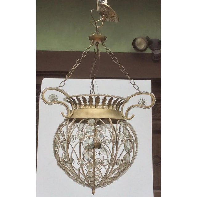 Vintage Crystal & Silvered Tole Hanging Lantern For Sale - Image 9 of 9