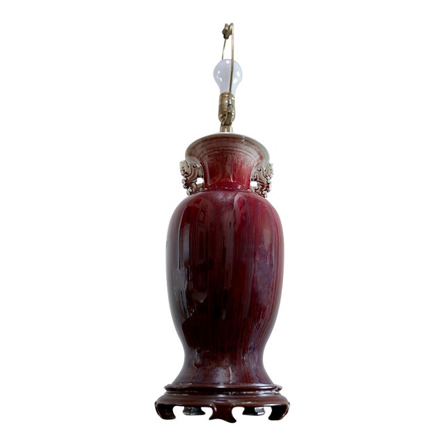 19th Century Exceptional Sang de Boeuf Ox Blood Table Lamp, Decorative Handles For Sale
