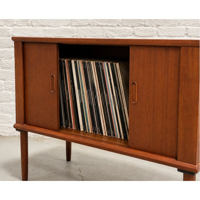 Danish Mid Century Modern Tambour Door Jr. Credenza / Vinyl Record Storage Cabinet, Circa 1960's For Sale In New York - Image 6 of 13