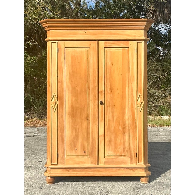 Vintage Boho Washed Pine Armoire For Sale In West Palm - Image 6 of 11