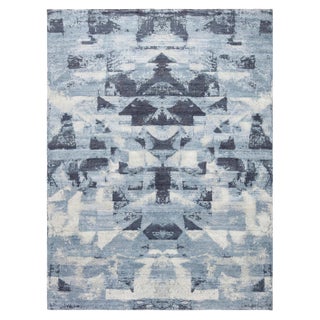 Contemporary Hand-Knotted Abstract Wool Rug in Cool Tones by Doris Leslie Blau For Sale