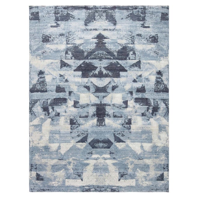 Contemporary Hand-Knotted Abstract Wool Rug in Cool Tones by Doris Leslie Blau For Sale
