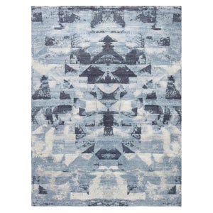 Contemporary Hand-Knotted Abstract Wool Rug in Cool Tones by Doris Leslie Blau