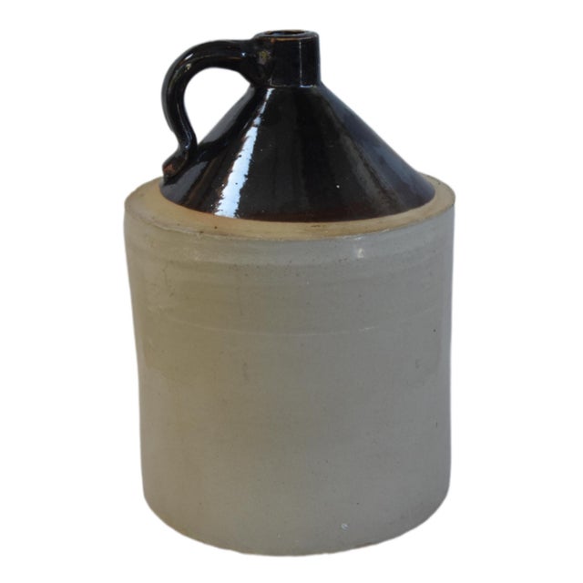 Beautifully balanced large antique stoneware jug with a two-tone design, featuring the number "2" in blue script, a rich,...