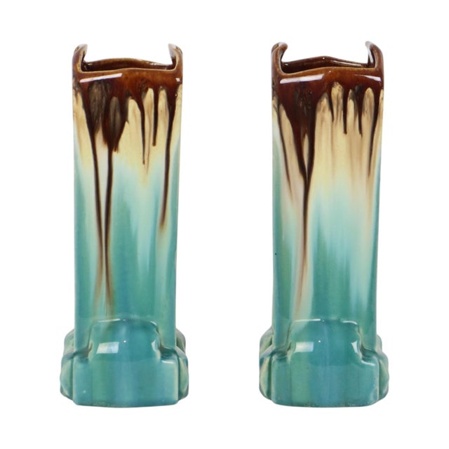 Belgian Art Deco Turquoise Earthenware Vases by Thulin, 1920s, Set of 2 For Sale - Image 4 of 16