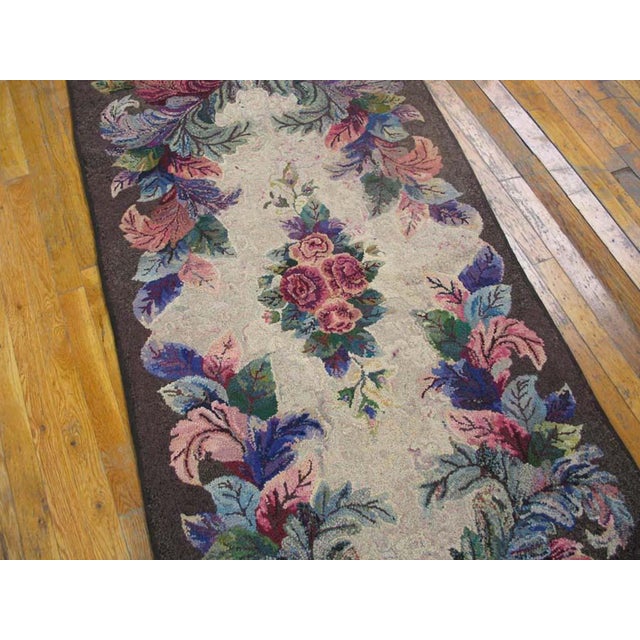 1930s American Hooked Rug ( 3'1" X 6'1" - 94 X 185 ) Antique American Hooked Rug American Floral Ivory 1935, Circa Date:...