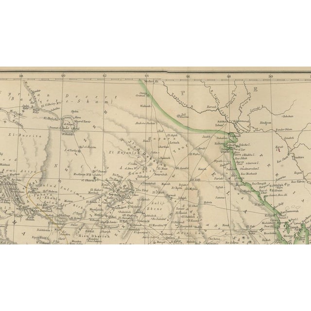Paper Antique Map of the Arabian Peninsula, 1860 For Sale - Image 7 of 10