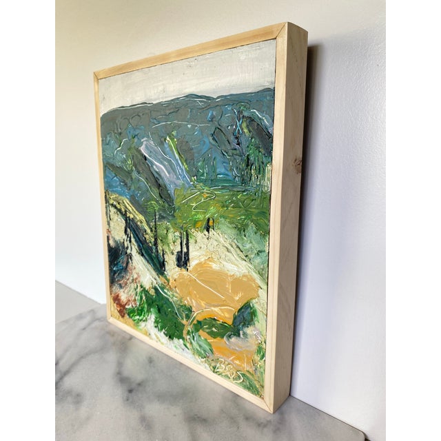 Abstract Vintage Abstract Expressionist Impasto Landscape Painting on Board in Handmade Wood Frame 12" X 15" For Sale - Image 3 of 10