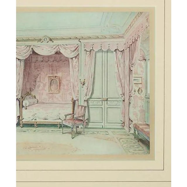 Charming hand-colour print depicting an elegant French lady's day bed & sitting room with fireplace in a gilt frame!