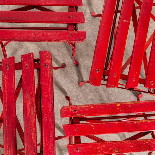 Vintage French Slatted Red Outdoor Folding Chairs, 1960s, Set of 4 For Sale - Image 4 of 8