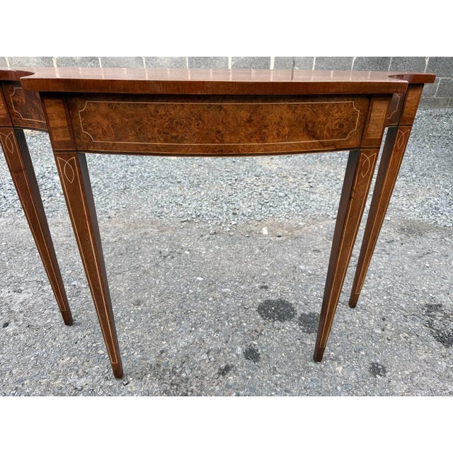 Brown Vintage Hepplewhite Style Mahogany and Burled Wood Inlaid Console Table For Sale - Image 8 of 17